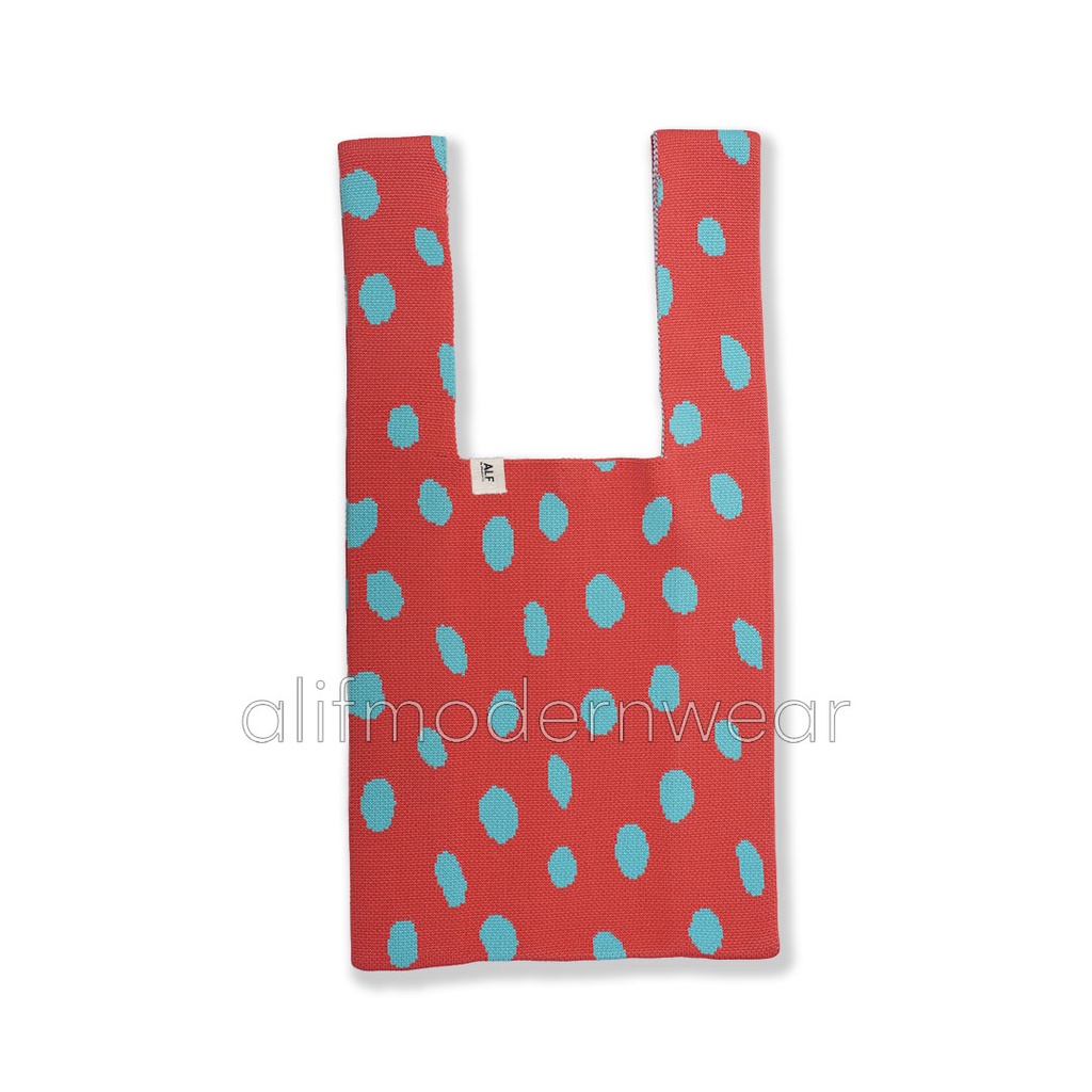 ALIF TAS BELANJA RAJUT POPPIN KNIT GROCERY BAG - VAPOUR RED ( KB-011 )