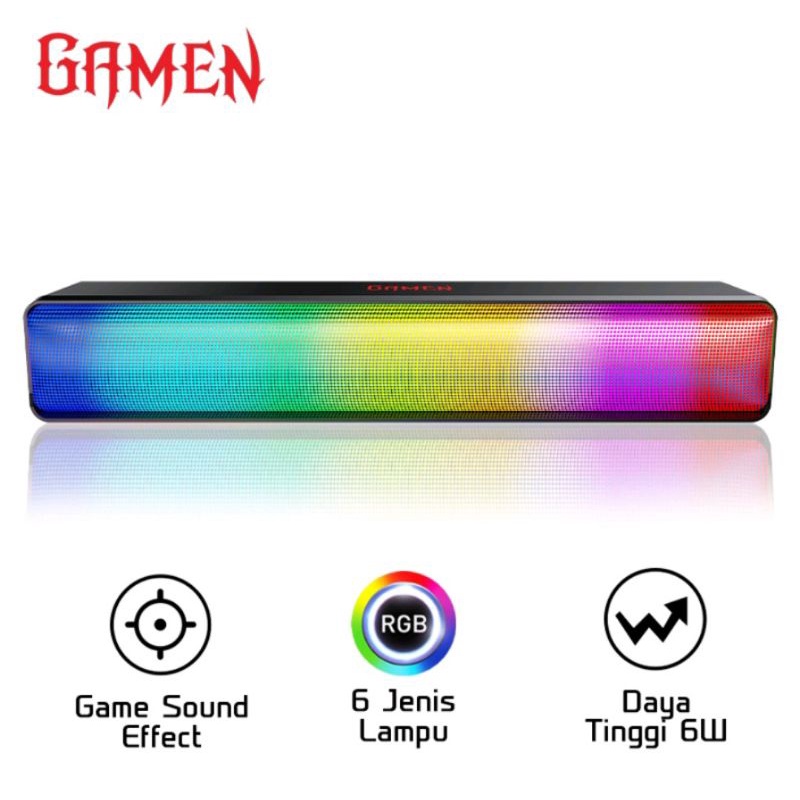 GAMEN GS8 Soundbar Gaming RGB Light Bass Komputer Laptop Speaker Surround