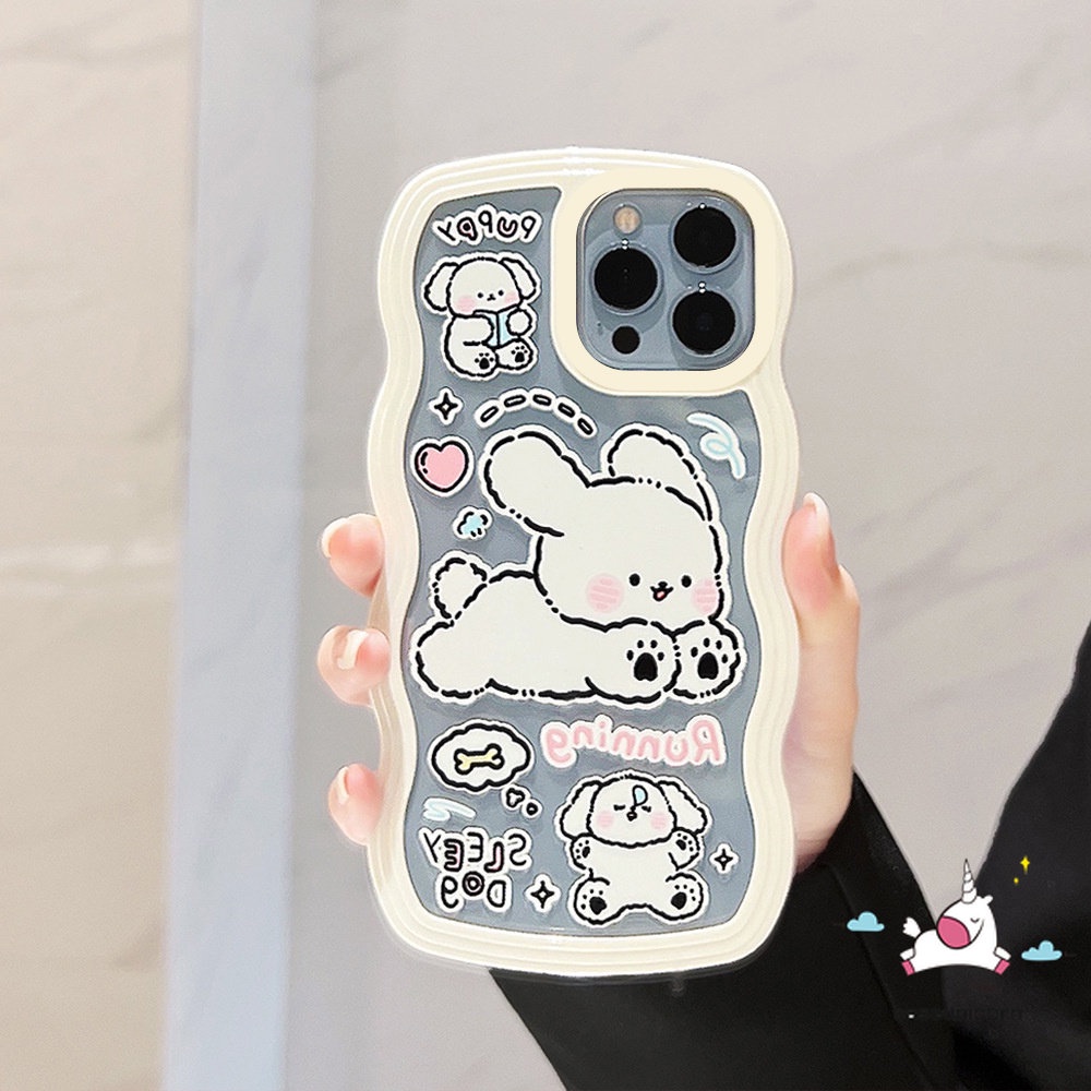 Case Oppo A17 A57 A16 A17K A96 A95 A16s A77s A74 A15 A78 A77 A12 A1k A15s A54 A72 A5 A9 A3s A16K A55 A76 A53 A12E A32 A7 A5s A52 Reno 8T 7 6 Kartun Puppy Wavy Edge Sarung Soft Cover