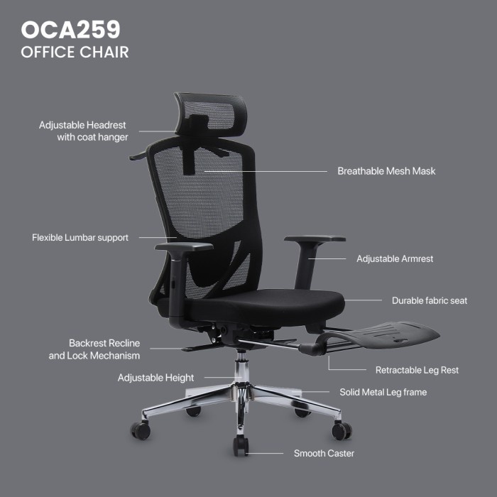 Fantech OCA259|OC-A259 Kursi Kantor Kerja Jaring Premium Office Chair