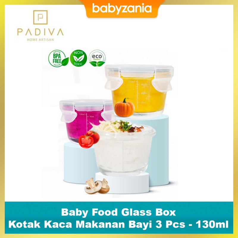 Padiva Baby Food Glass Box Wadah Kotak Kaca Makanan Bayi 3 Pcs - 130ml