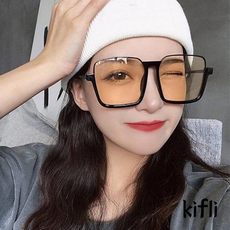 【kifli】Kacamata Hitam Model Half Frame Besar Bahan Metal Gaya Vintage Untuk Wanita