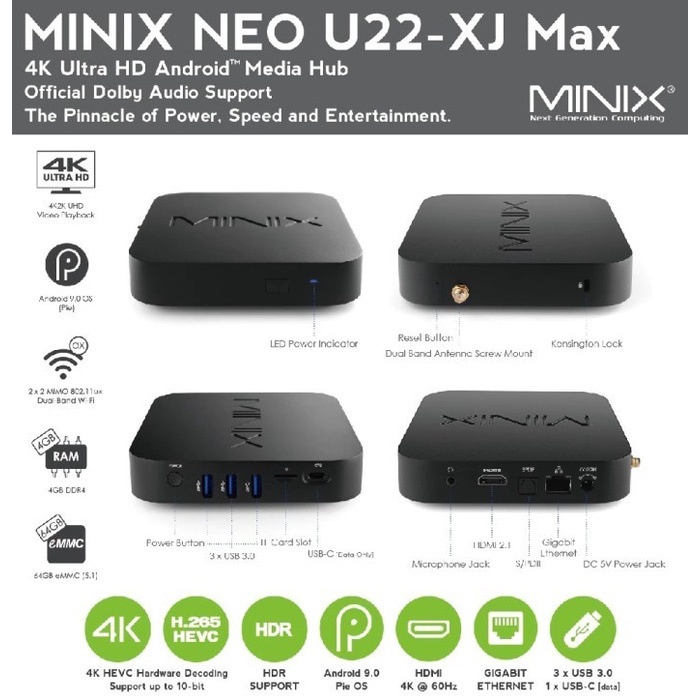 Box Minix Neo U22-Xj Max - Android 9.0 Box 4K Ultra Hd - Ram 4Gb Rom 64Gb