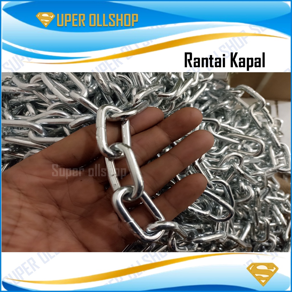 Rantai Besi Kapal Kecil 3/16 5 MM / Rantai Kapal 3/16 5 MM / Rantai Besi Besar 5 MM /  Harga Rantai Kapal Besi Meteran / Rantai Besi Galvanis 5 mm/Rante Besi 5 mm Eceran per 0.5 M 1 Meter Murah