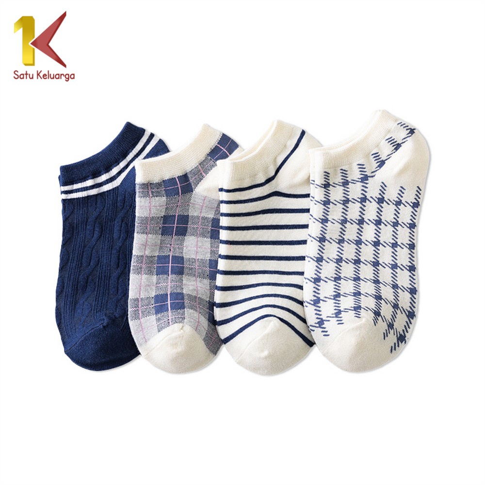 Satu Keluarga Kaos Kaki Pendek Wanita P187 Kaus Kaki Pendek Motif Kotak Biru Wanita Dewasa / Ankle S