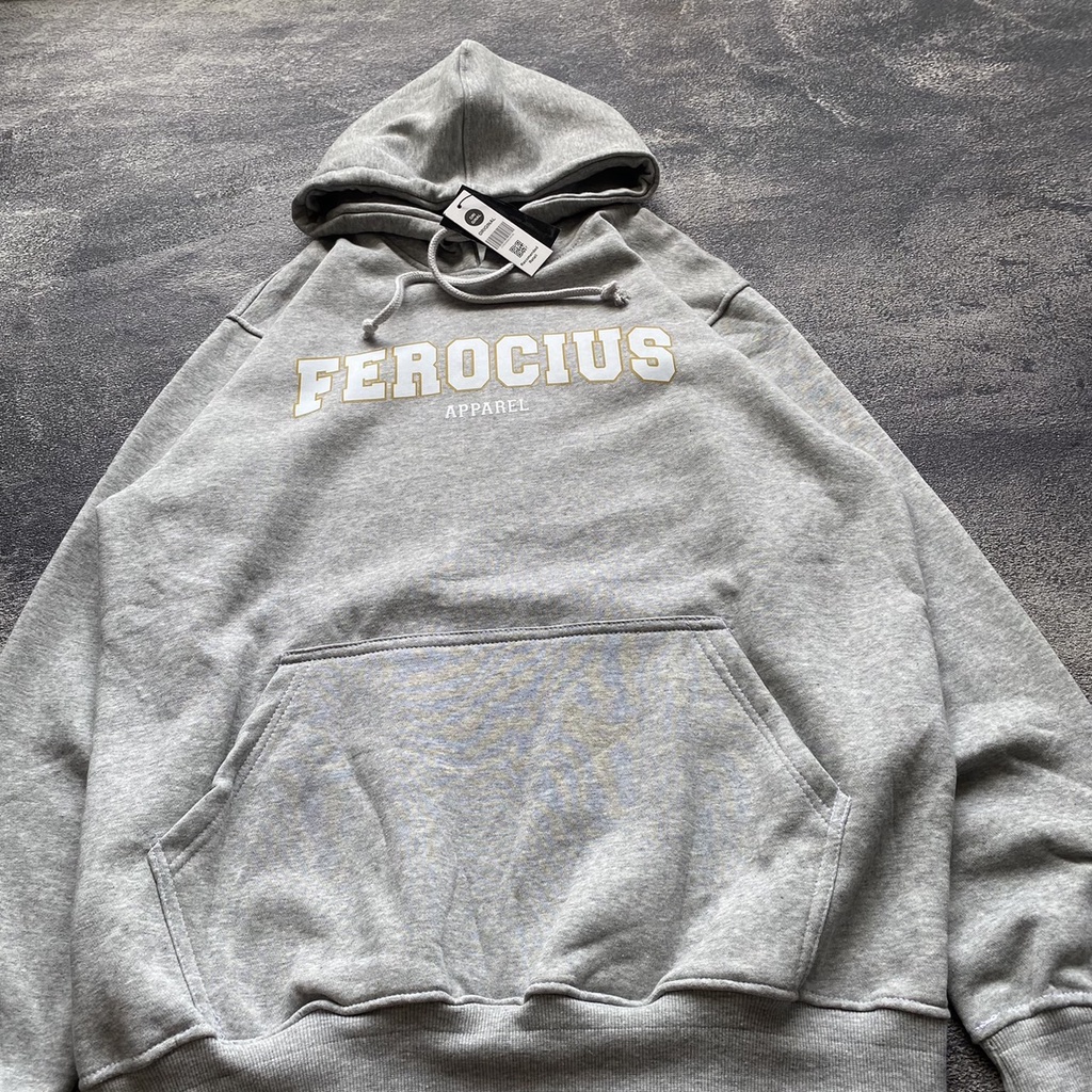 Jaket Sweater Hoodie FEROCIOUS - Logo Wwhite - GREY MISTY [FREE STICKER]