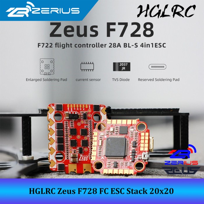 HGLRC Zeus F728 FC ESC Stack 20x20 3-4S Flight Controller