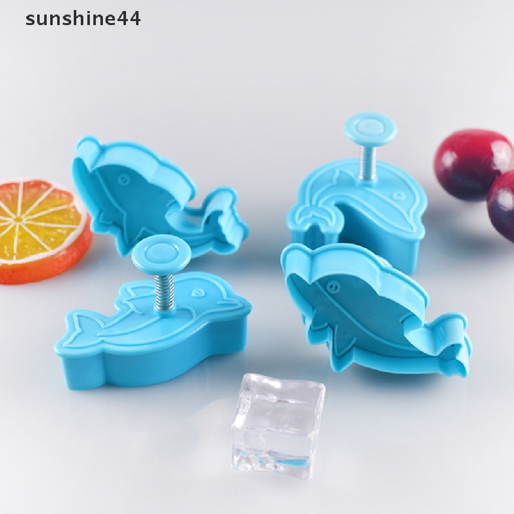 Sunshine 4Pcs / Set Cetakan Plunger Fondant Bentuk Lumba-Lumba Untuk Dekorasi Kue DIY