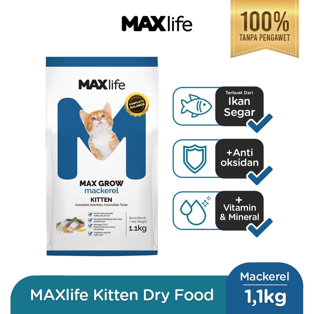 MAXlife Kitten Mackarel 1,1kg Freshpack Dry Food