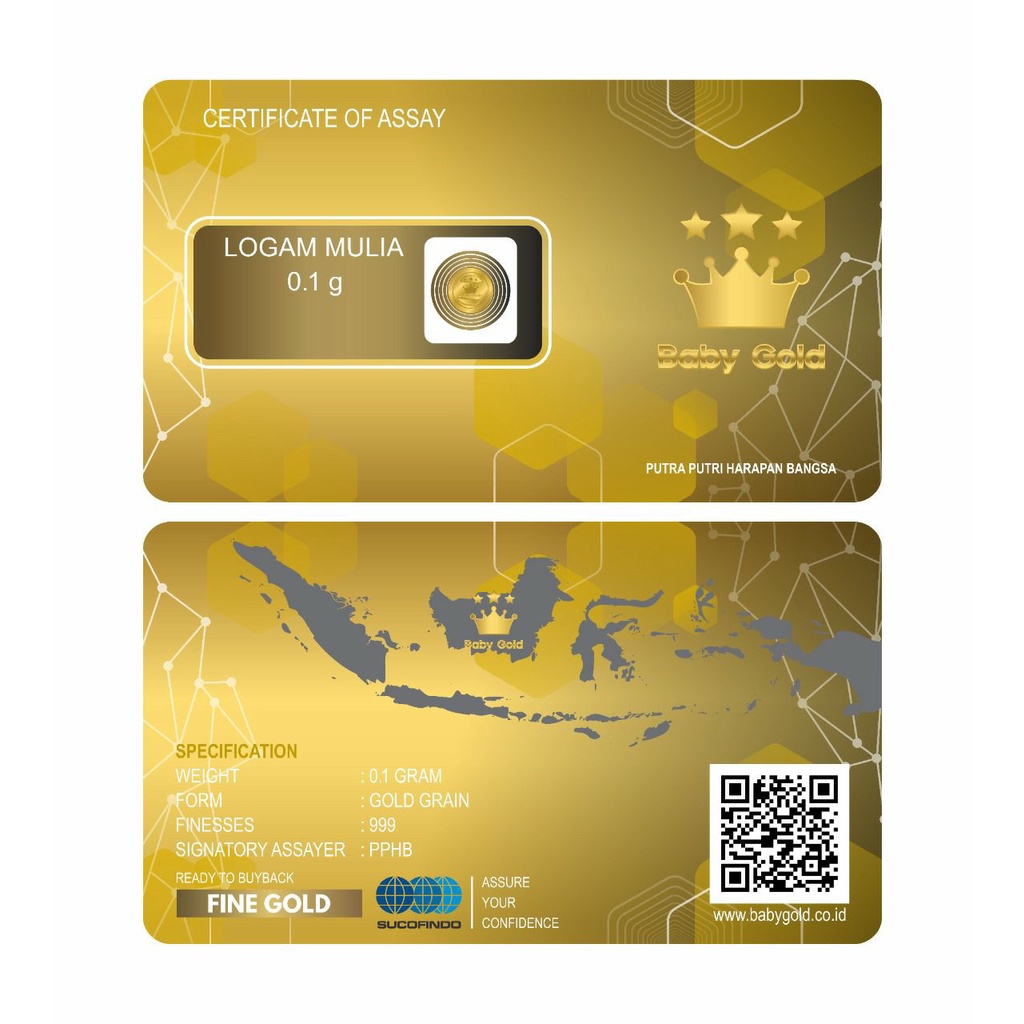 Baby Gold 0,1 Gram  Edisi PVC Spesial Logam Mulia Emas Mini Batangan Asli 24 Karat Bersertifikat Resmi