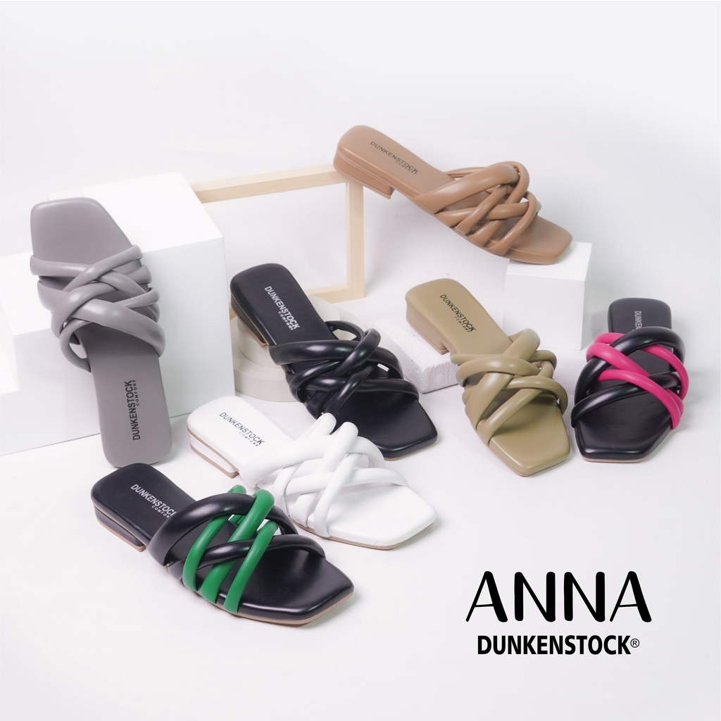 BELLEZA MALL - Sandal Heels Tali Dunkenstock ANNA White | sendal hak tahu wanita kekinian motif silang tinggi 5cm warna putih | chunky heel sandals pergi pesta cewek perempuan beleza shoes ana official terbaru