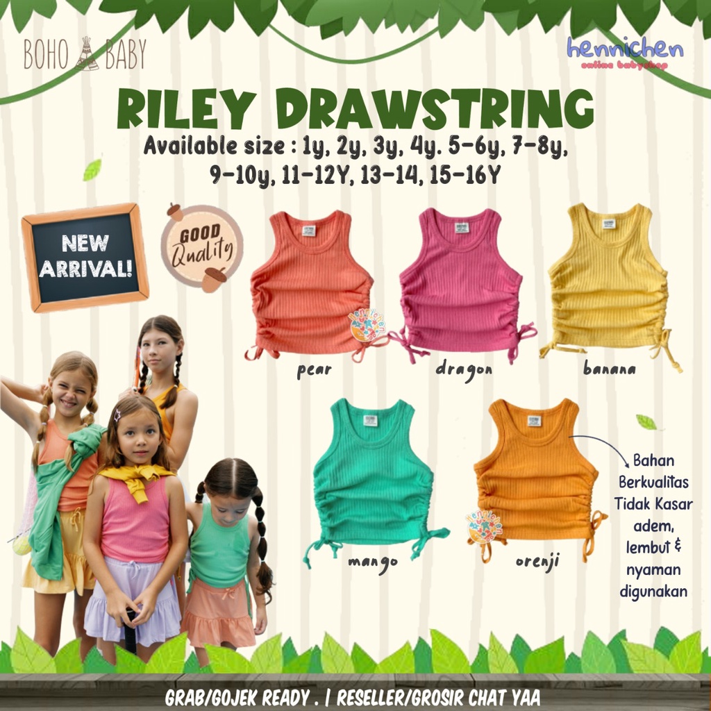 Bohopanna Riley Drawstring Top 1-16 Tahun Atasan Singlet Serut Rib Pita Fashion Anak Perempuan