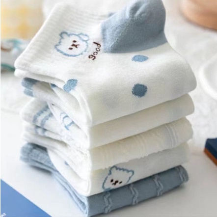 Kaos Kaki KS60 Kaos Kaki Wanita Motif Blue Bear Kotak Fashion Korea