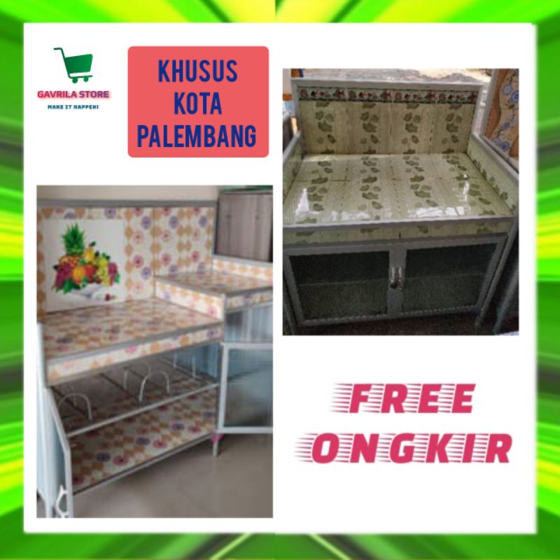 MEJA KOMPOR KERAMIK ALUMINIUM + RAK PIRING 4 DAN 6 KERAMIK