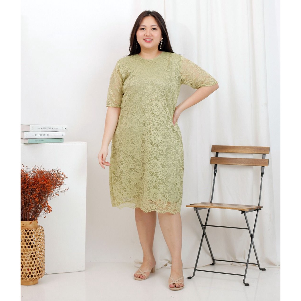 (S-XL + JUMBO XXL) Dress Big Size Brukat Jumbo Dres Brokat XXL Bigsize XXXL Dress Natal Imlek MURAH