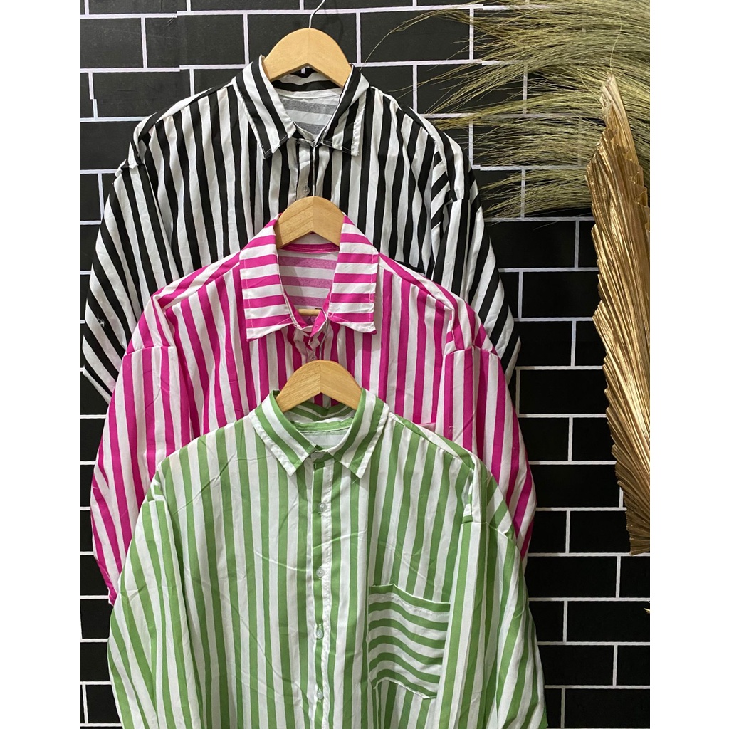 Venya Stripe Salur Oversize | Kemeja Wanita | Baju Wanita Terbaru