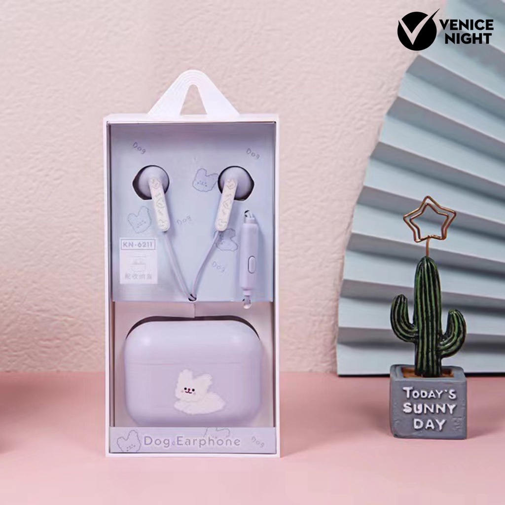 (VNEP) (Berkabel) Earbud High Fidelity Sensitif Univeral Kartun Lucu 3.5mm In-ear Earbud dengan Tempat Penyimpanan untuk Merekam Lagu