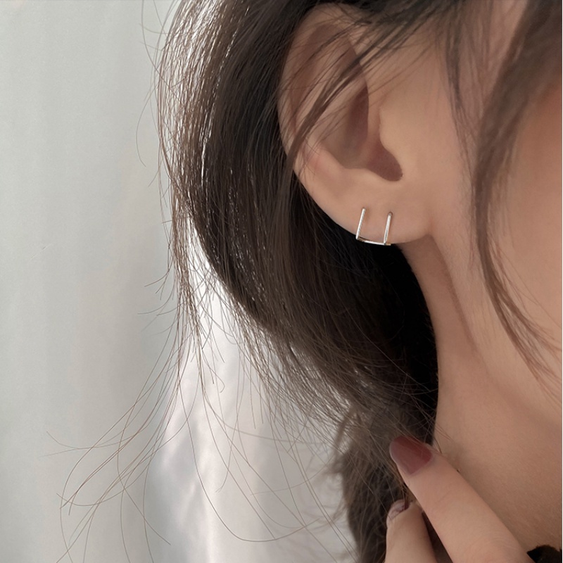 Roselife Anting Tusuk Gantung Wanita Bahan Sterling Silver 925 Desain Geometri 3D Gaya Korea Untuk Hadiah