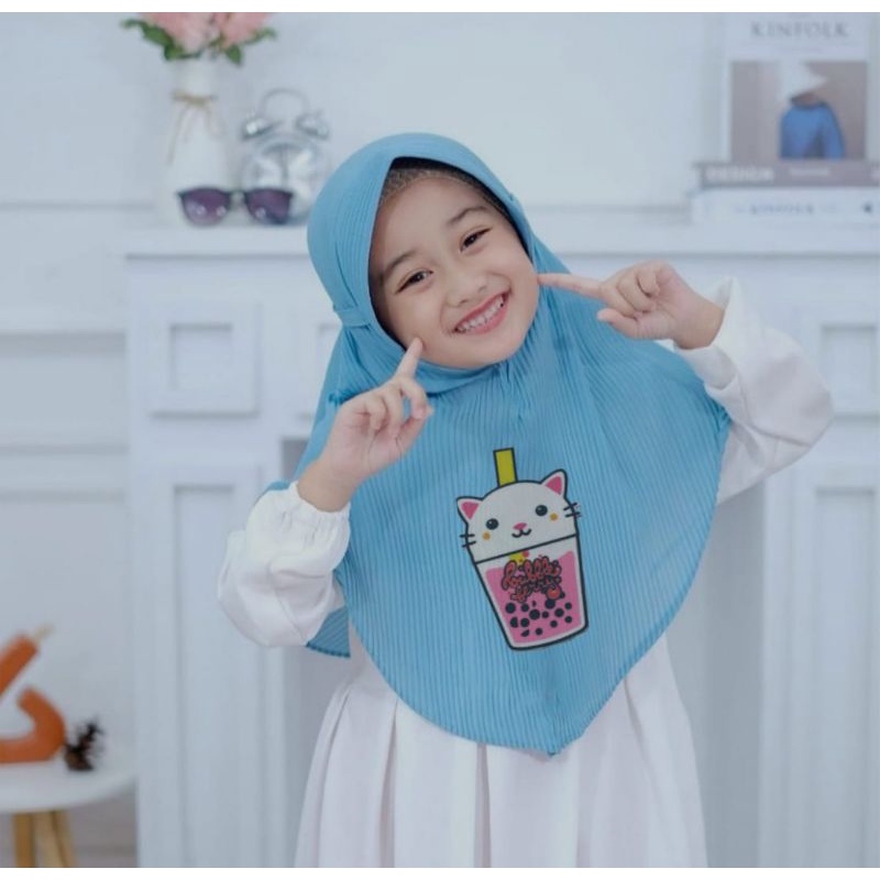 hijab anak plisket boba cantik dapat 5 pcs
