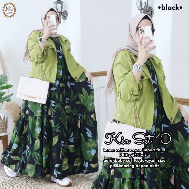 Kia Set 10 by N&B Gamis Set Lepasan Motif Bunga