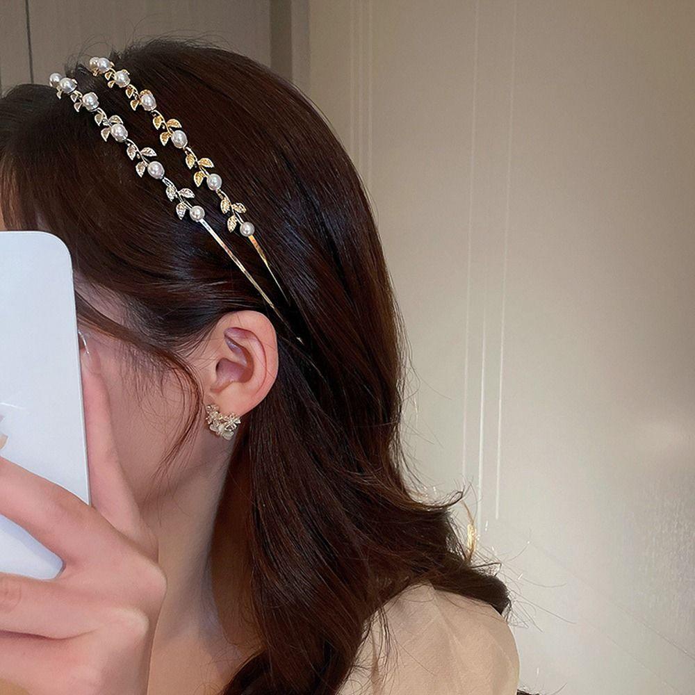 Needway  Daun Bando Kualitas Tinggi Mengkilap Aksesoris Rambut Wanita Pengantin Pernikahan Hiasan Kepala Tiara Cuci Muka Rambut Band Baroque Gaya Korea Hiasan Kepala