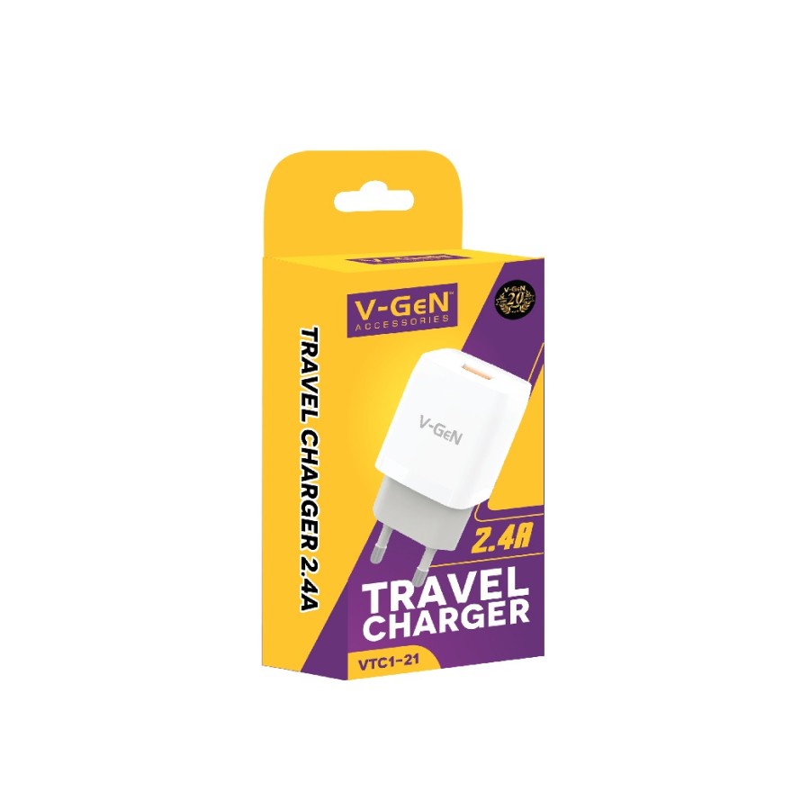 Adaptor Charger V-GeN VTC1-21 2.4A 1 Port USB Travel Charger VGEN