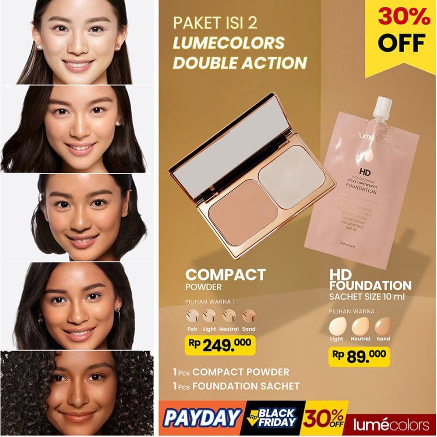 PAKET ISI 2 Lumecolors Compact Powder dan Foundation Sachet 10 ML Paket Hemat Make Up Lumecolors Bed