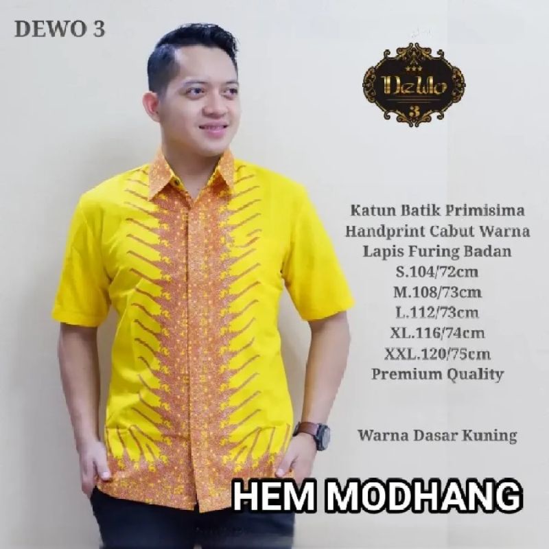 HEM MODHANG KUNING BAJU BATIK PRIA LENGAN PENDEK