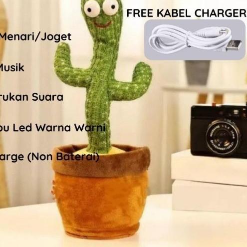 Mainan Kaktus Bergoyang Dancing Cactus Boneka Kaktus Goyang dan Bicara - 4in1 USB Charge