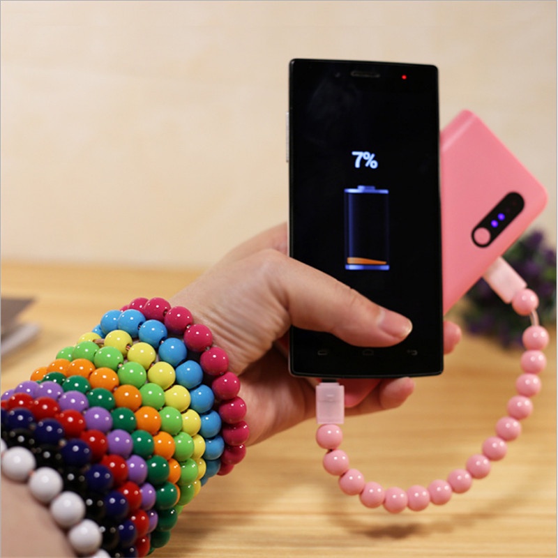 Manik Warna Murni Gelang Kabel USB Universal Ponsel Gelang Charger Untuk i-Phone Micro USB Tipe C Android Sync Data Fast Charging Cord