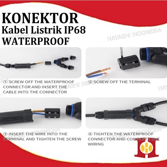 Sambungan Konektor Kabel Listrik Tahan Air Outdoor Waterproof IP68 T Y