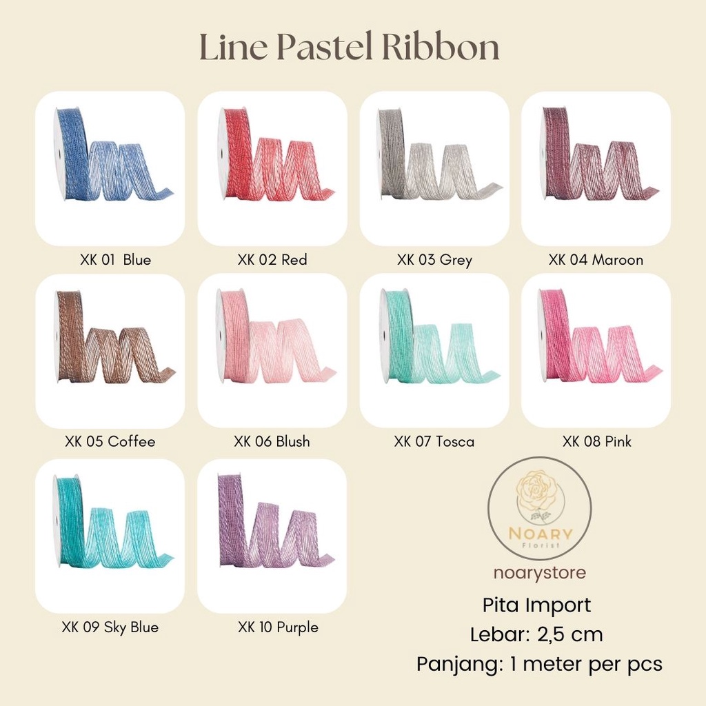 Line Pastel Ribbon / Pita Satin / Ribbon / Pita Import / Pita Bunga / Pita Kado / Pita Chiffon / Pita Termurah / Flower Ribbon / Florist Ribbon / Pita / Pita Grosir / Pita Besar Kecil Medium / Satin / OPP / Pita Tarik / Florist supply