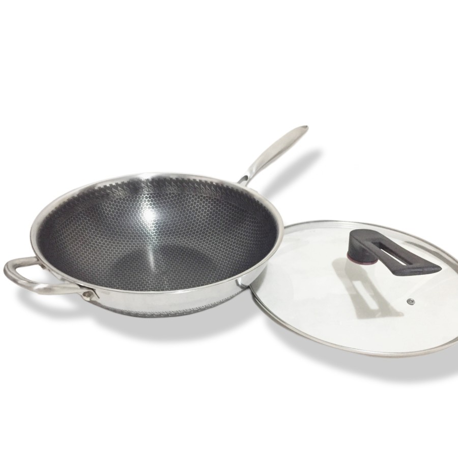 Panci Wok Honey Comb Non-Stick With Lid ukuran 32cm