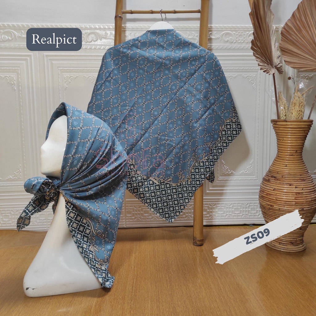 Segi Empat Motif Abu Denim Putih Series by Hijabmuslimah