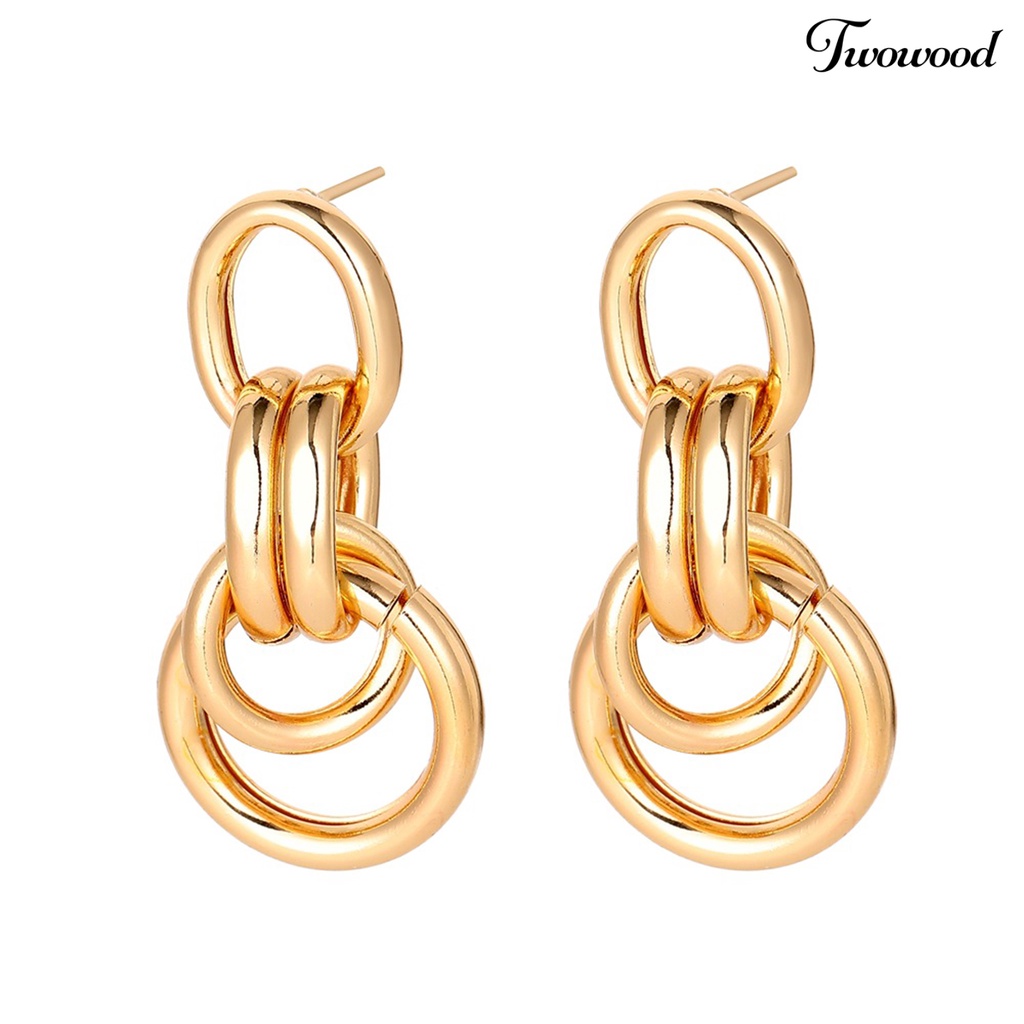 1 Pasang Anting Stud Bentuk Lingkaran Model Hollow Bahan Metal Gaya Vintage Untuk Pernikahan