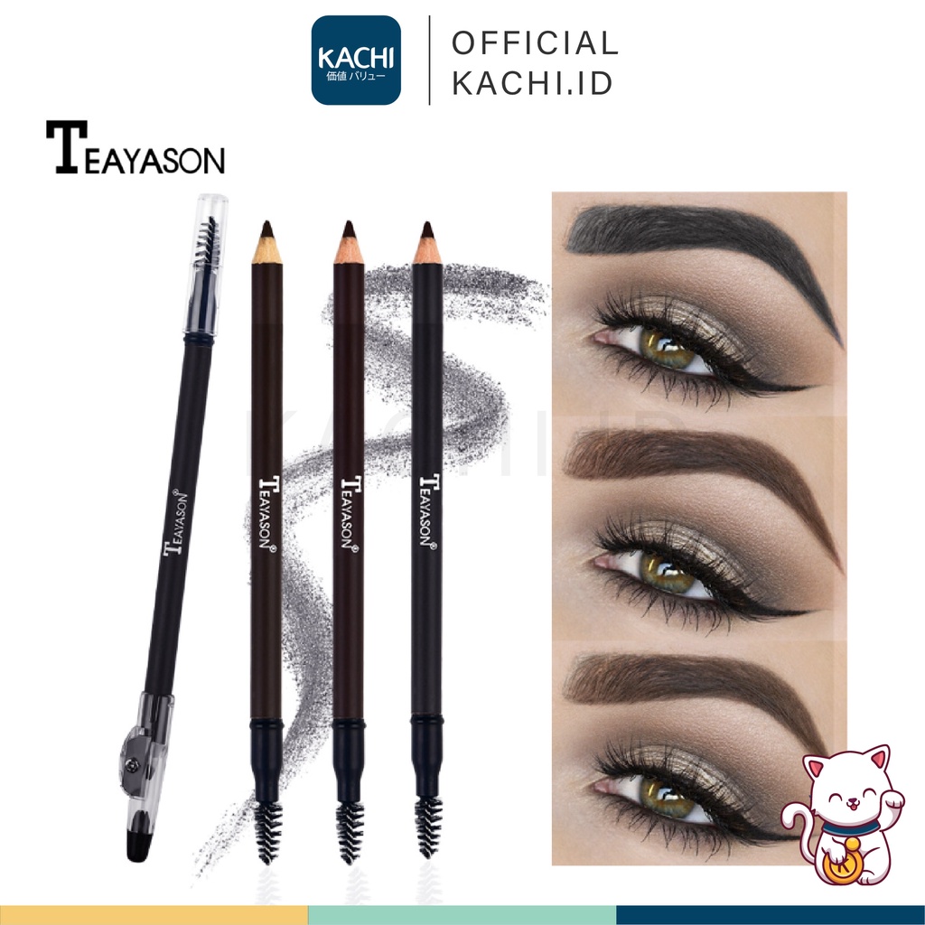 KACHI - TEAYASON Eyebrow Pencil 2 IN 1 Pensil Alis dengan Spoolie dan Serutan / Celak / Eyebrow Pencil TE012