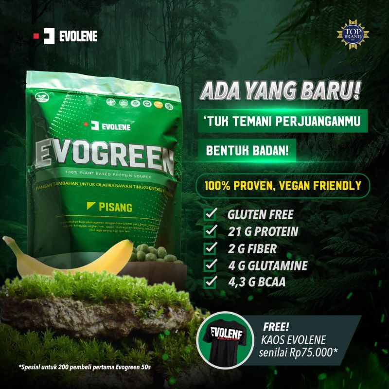 Evolene Evogreen  50 servings 50 sachet 1.6 kg Susu Whey Protein Vegan Vegetarian Plant Based Rasa Pisang