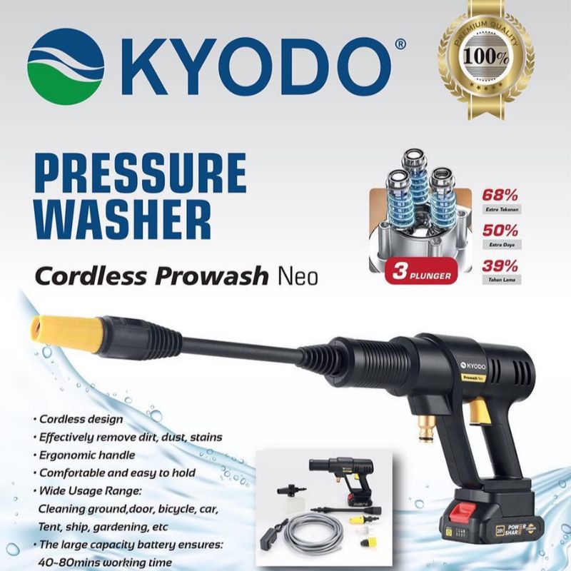 Jet Cleaner Cordless Kyodo Prowash Neo Baterai 20v Pressure Cleaner Portabel