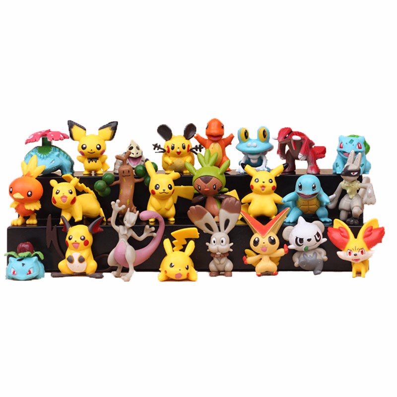 24pcs / Set Mainan Action Figure Pokemon Pikachu Bulbasaur Squirtle Charmander Ukuran 4-5cm Untuk Hadiah Natal Anak