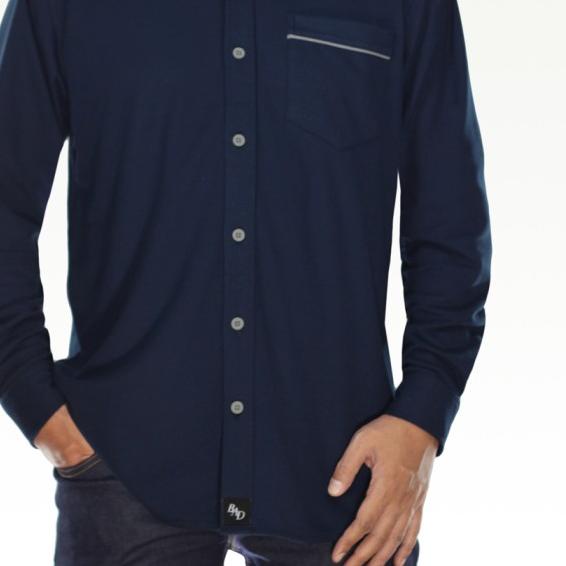 Kemeja Panjang Pria Big Size Jumbo Polo Hem Cowok Casual Katun Polos - Hitam, 2XL