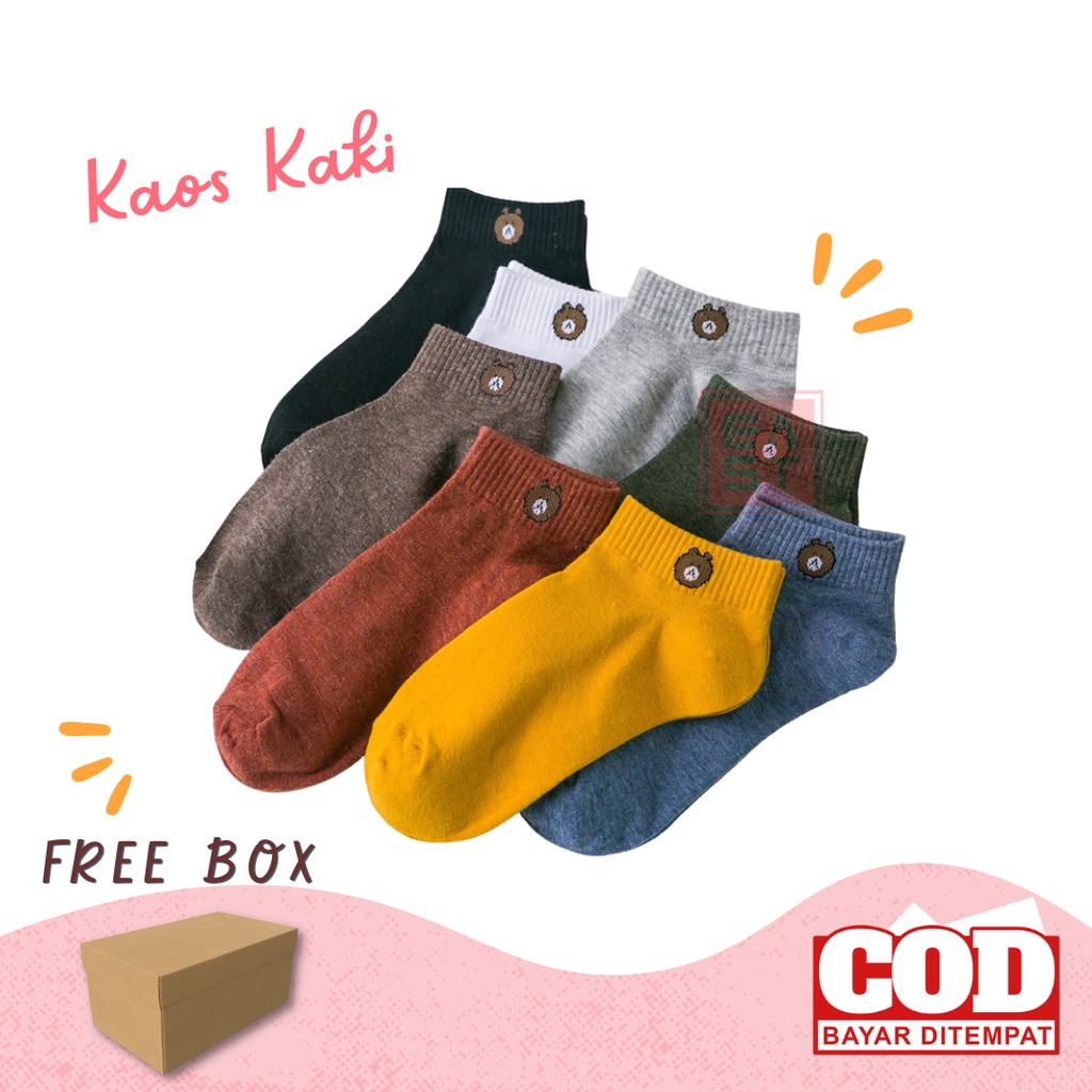 Kaos Kaki Fashion Unisex Motif Beruang Brown Wanita Pria Murah Import