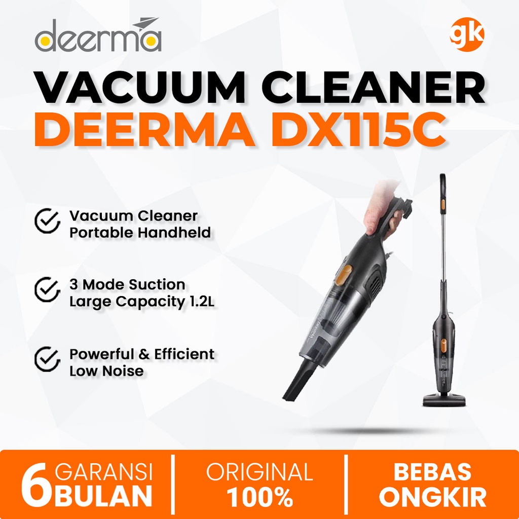 Deerma DEM-DX115C Aspirateur Avec Câble 2 En 1, 15 KPa, Filtre HEPA Lavable, Rotation à 180°, Léger Et Sans Sac, Idéal Pour Sols Durs, Poils D'animaux Et Voitures