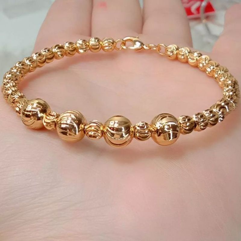 (Anti Karat) Gelang Bola Bola Fleksibel Lapis Emas