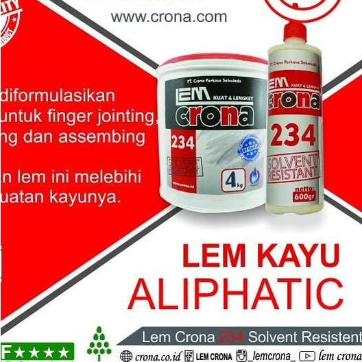 

Lem Crona 234 SR Lem Kayu * ALIPHATIC WOOD GLUE (4 KG)
