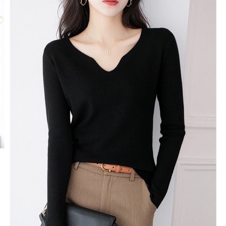 【Elegant】 Casual Long Sleeve Knit V Neck T-shirts 2259