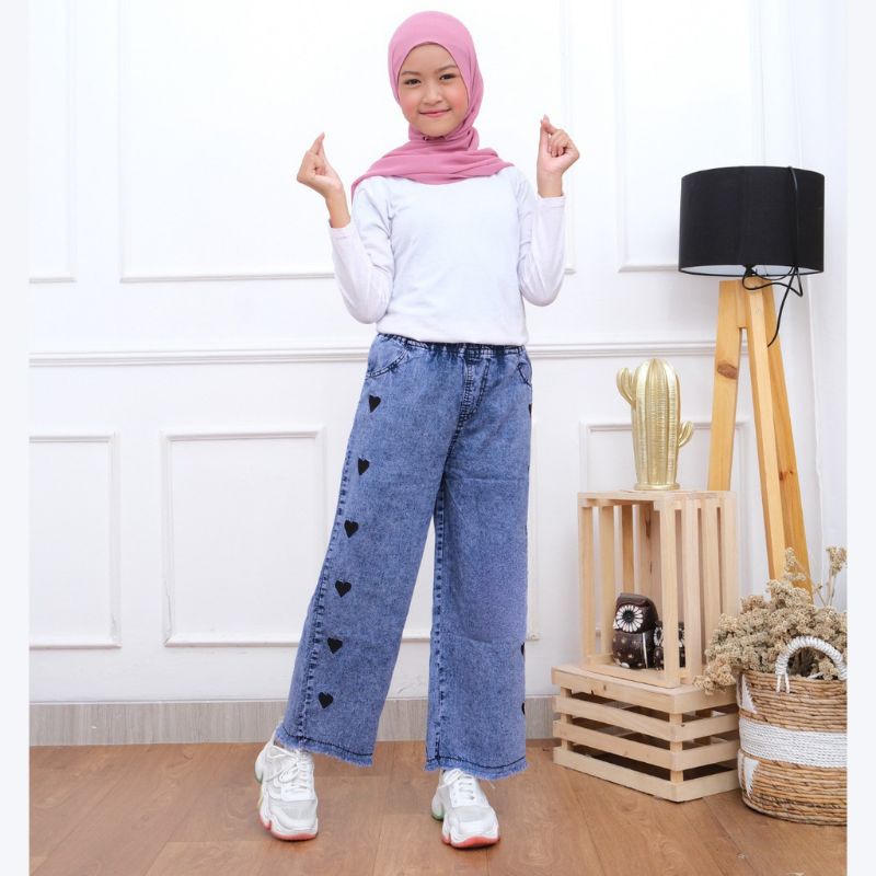 Celana Jeans Kulot BordirLove Anak Tanggung