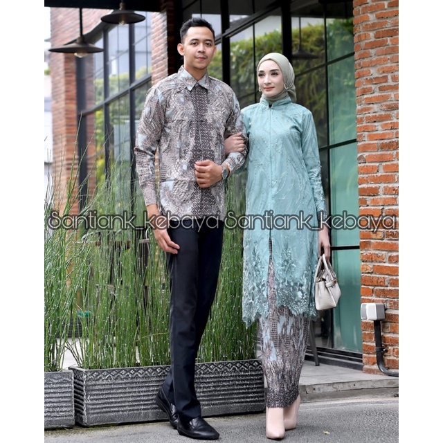 Set Kebaya Tunik Busui Couple Kemeja Batik Pria Stelan Kebaya Couple Kondangan Kebaya Tunik Model Busui Couple Kebaya Wisuda Couple Terbaru By Santiank_Kebaya