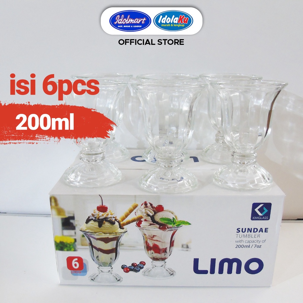 IDOLMART Kimglass Gelas Kaca Limo 200 ml x 6 pcs Gelas Es Krim- Surabaya