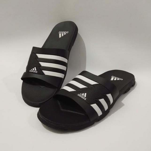 SANDAL SELOP PRIA. SANDAL SELOP. SANDAL KULIT. SANDAL SANTAI - HITAM HITAM, 39