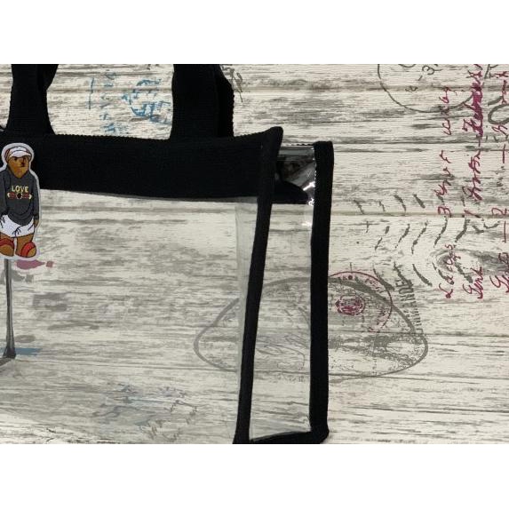 Tas Tote PVC Mika Transparant Fashion - Hitam, Resleting